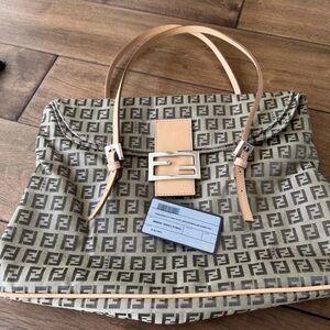 Fendi Spy Bag Zucca Canvas Leather Tote with Top Handle and Kiss Lock Brown
